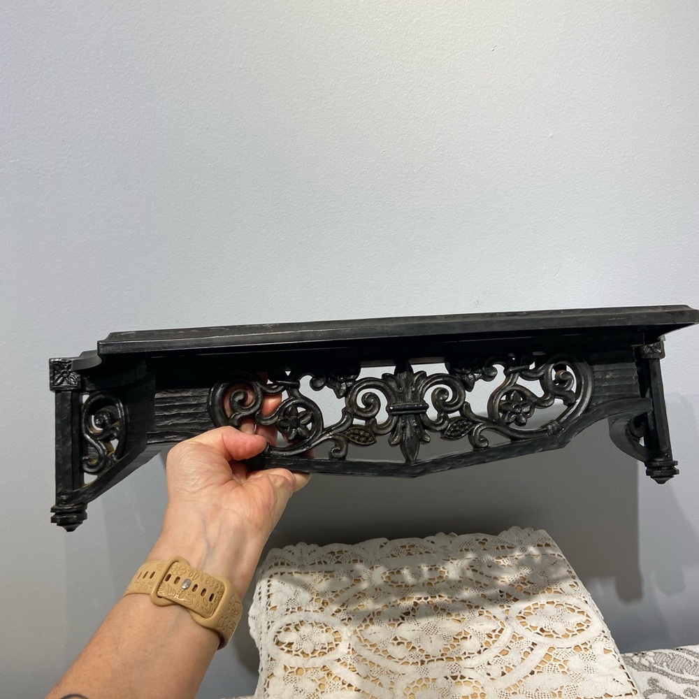 Vintage 1967 DART 3012 Black Wall Shelf Plastic Faux Wood with Fleur de Lis